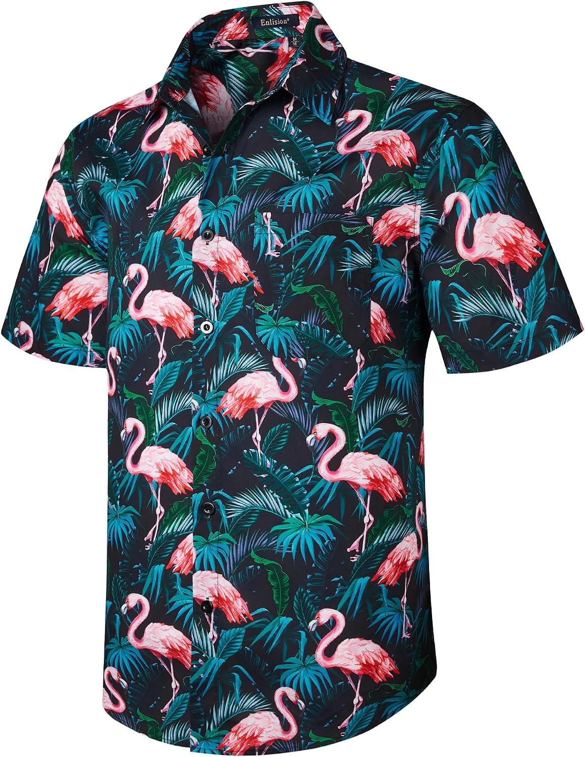Enlision Funky Hawaii-skjorta för män, kortärmad, fritid, Hawaii-skjorta, tryck, ananas palmer, blommor, ledig, unisex, Hawaii-skjorta med framficka, S-2XL