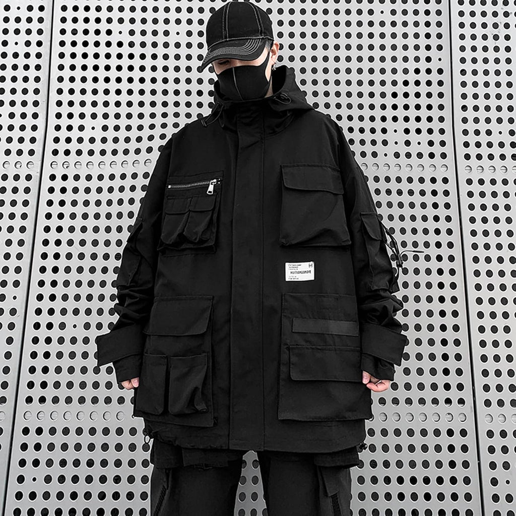 XYXIONGMAO Gotiska kläder taktisk techwear dragkedja jacka vindjacka huva streetwear jackor för män