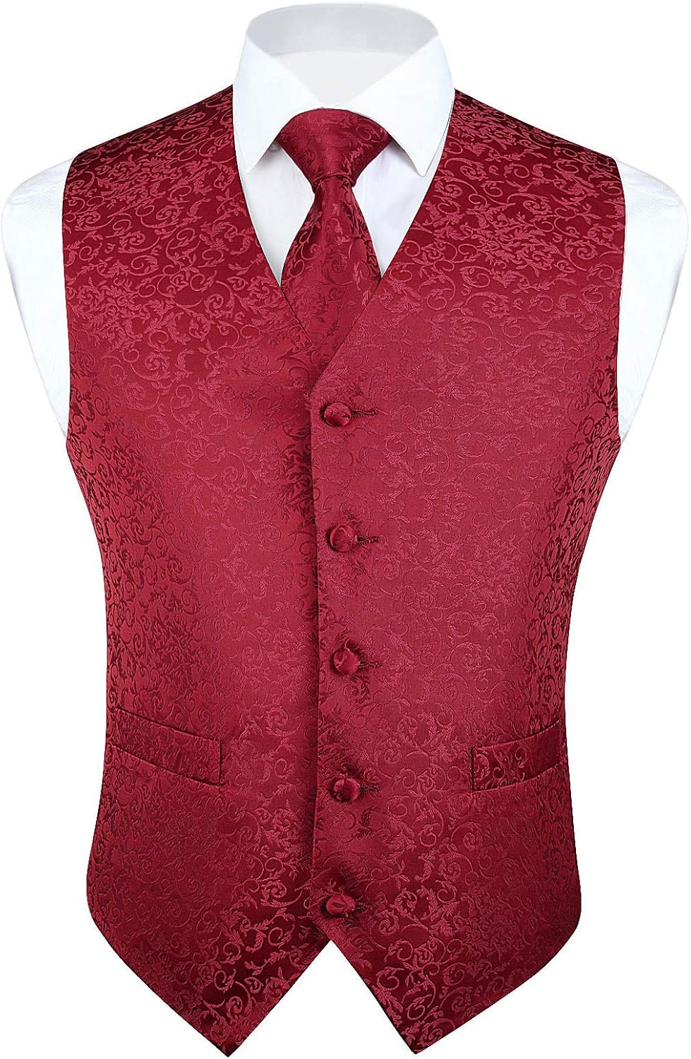 Hisdern Herrväst med paisleymönster, blommig jacquard-slips, bröstnäsduk och näsduk, perfekt för bröllop, fest eller affärsmöten, väst-set för kostym i storlekarna XS–6XL