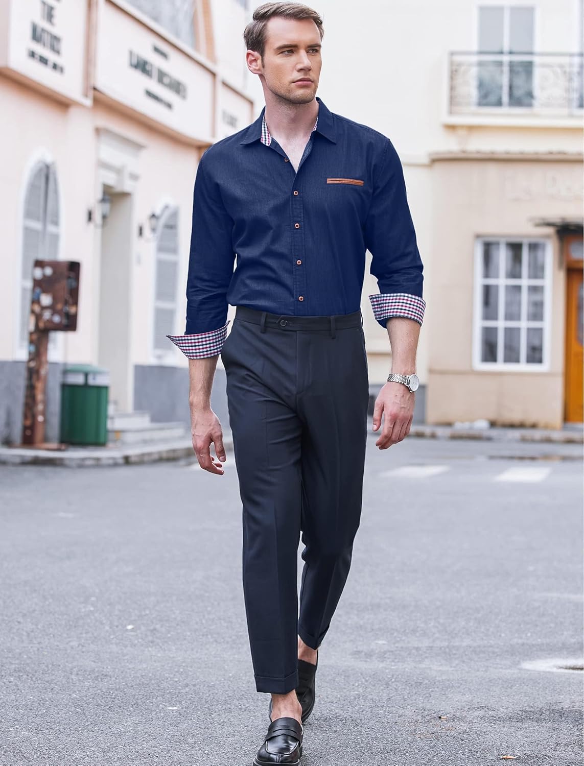 COOFANDY jeansskjorta för män, denimskjorta, långärmad skjorta, cowboystil, fritidsskjorta, män, Kent krage, affärer, ledig