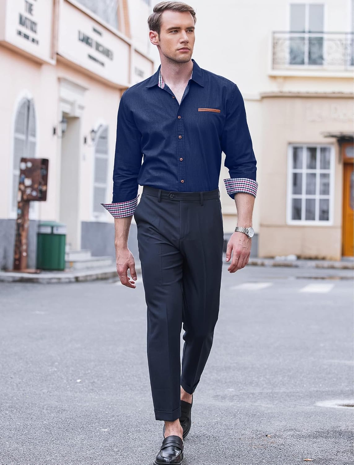 COOFANDY jeansskjorta för män, denimskjorta, långärmad skjorta, cowboystil, fritidsskjorta, män, Kent krage, affärer, ledig