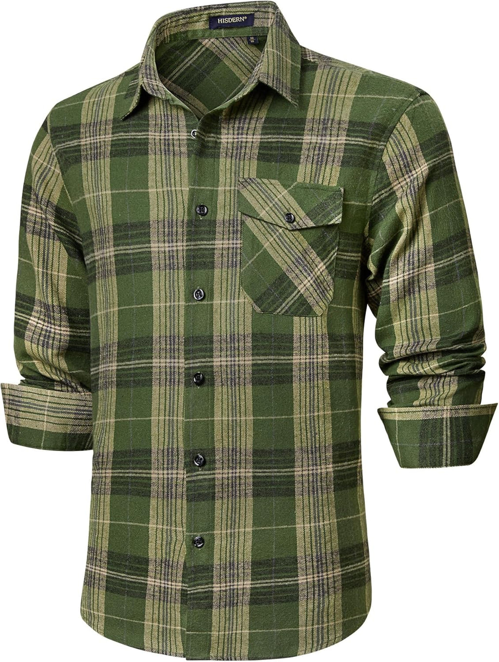 HISDERN Långärmad vardaglig rutig flanellskjorta rutig tartan button-down-skjortor för män S-4XL