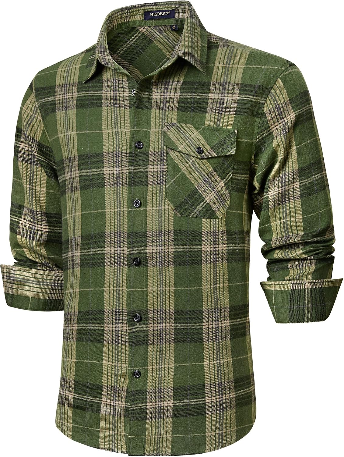 HISDERN Långärmad vardaglig rutig flanellskjorta rutig tartan button-down-skjortor för män S-4XL