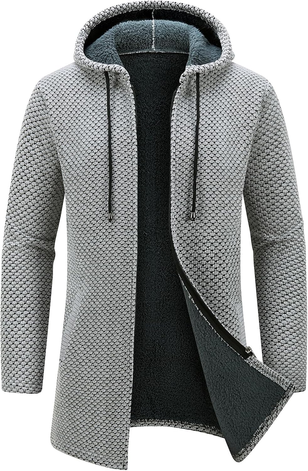 KUDORO Herrcardigan lång väst med dragkedja stickad kofta huvtröja tjock och ledig fleece tröja huvtröja