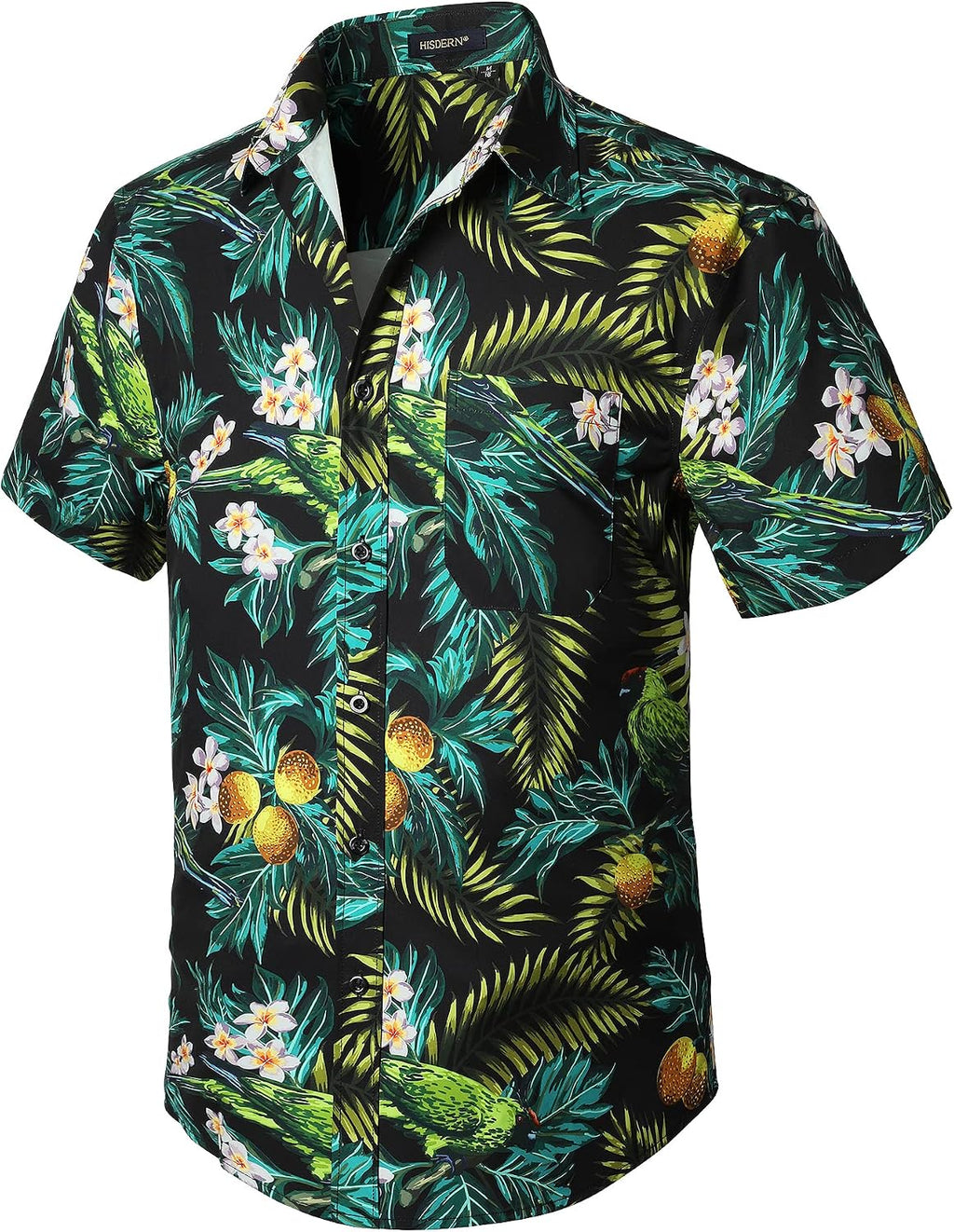 Enlision Funky Hawaii-skjorta för män, kortärmad, fritid, Hawaii-skjorta, tryck, ananas palmer, blommor, ledig, unisex, Hawaii-skjorta med framficka, S-2XL