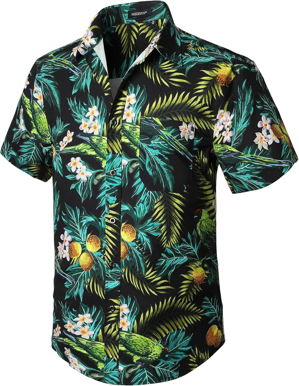 Enlision Funky Hawaii-skjorta för män, kortärmad, fritid, Hawaii-skjorta, tryck, ananas palmer, blommor, ledig, unisex, Hawaii-skjorta med framficka, S-2XL