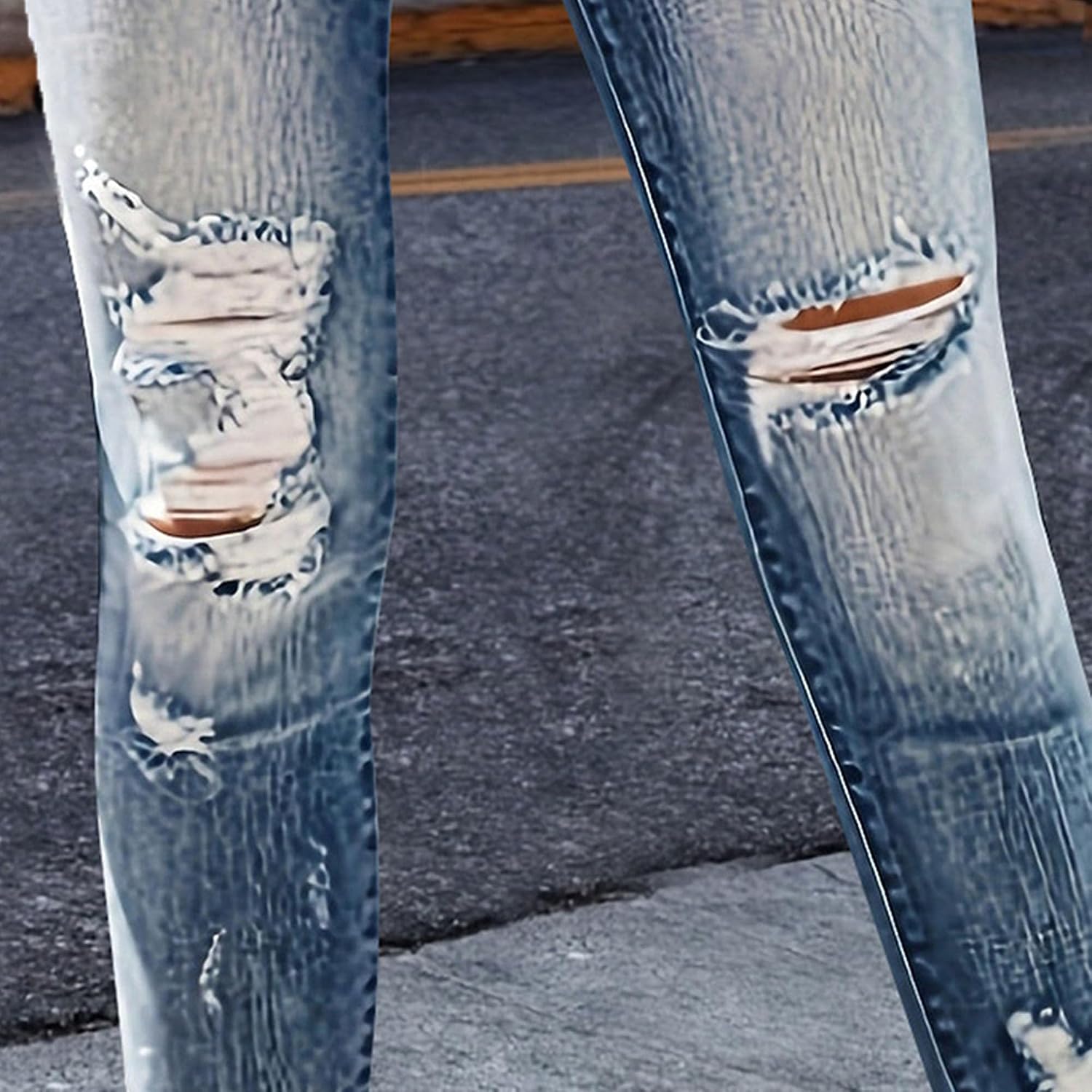 Trendiga jeans för kvinnor 2025 Skinny Ripped Trendiga jeans Distressed Stretchy jeansbyxor
