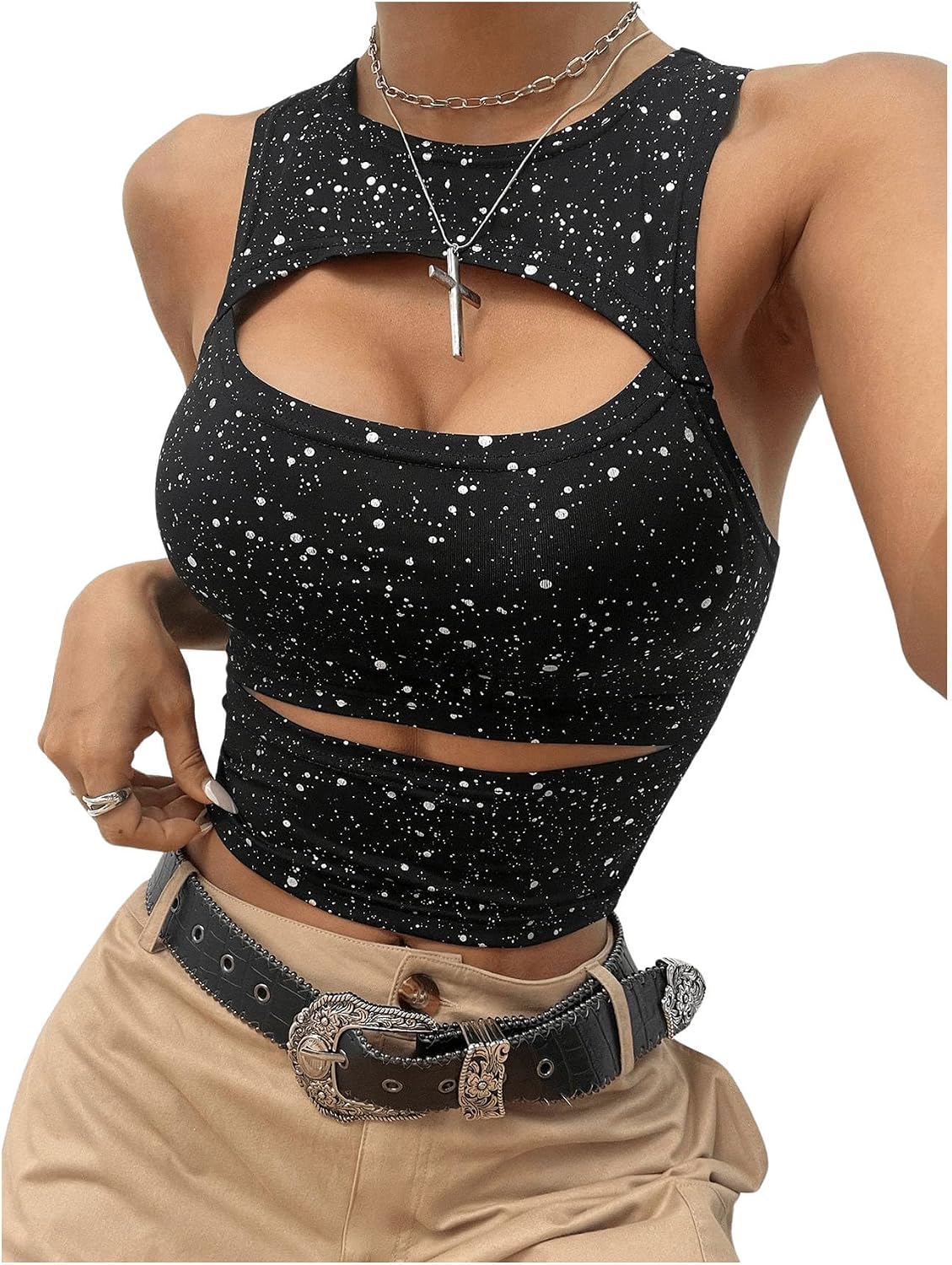 GORGLITTER Dam crop tanktop cut out top sexig magfria toppar Y2k topp med utskuret party outfit korta linne