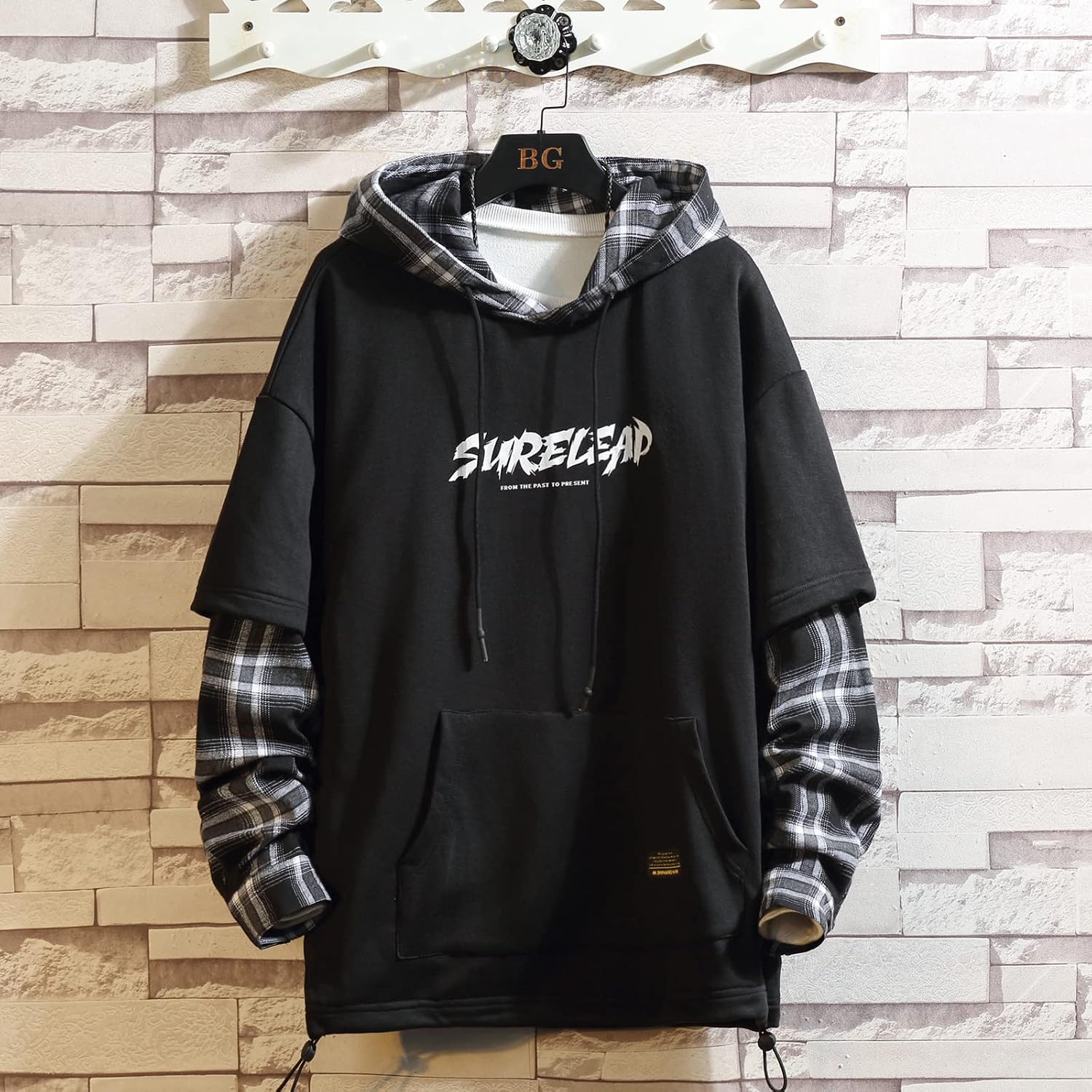 GURUNVANI Lappteknik huvtröjor herr bokstavstryck streetwear huvtröja herr sweatshirt