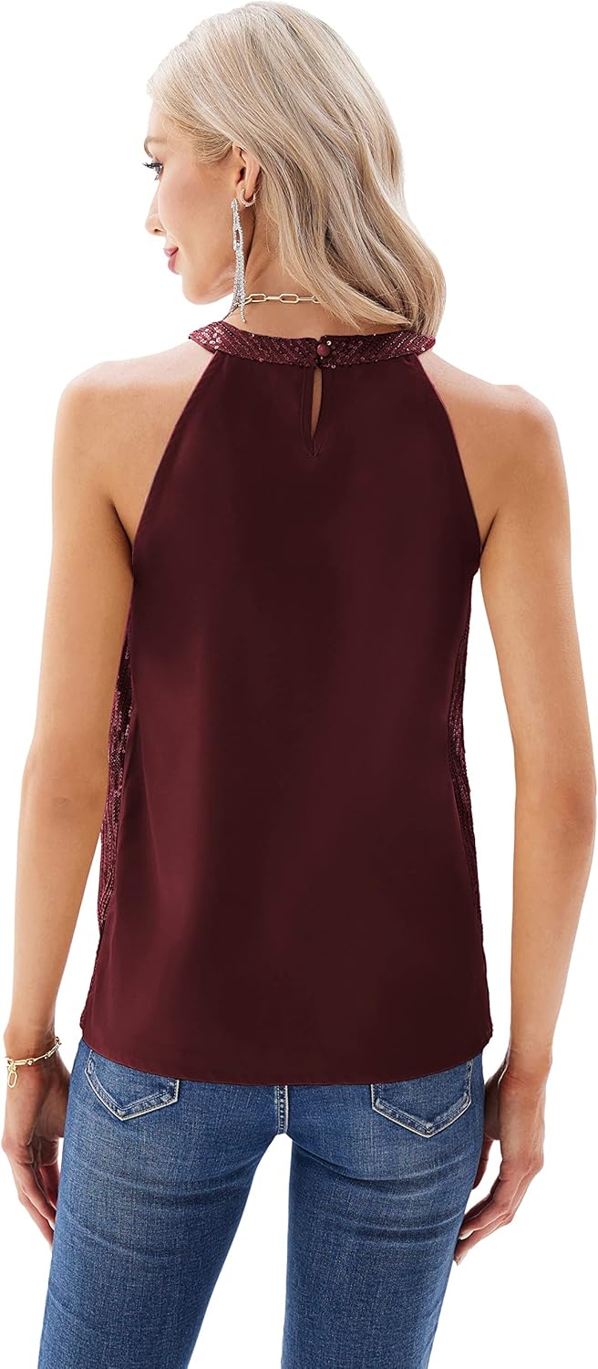 GRACE KARIN Dam elegant chiffongblus rund hals ärmlös skjorta casual toppar