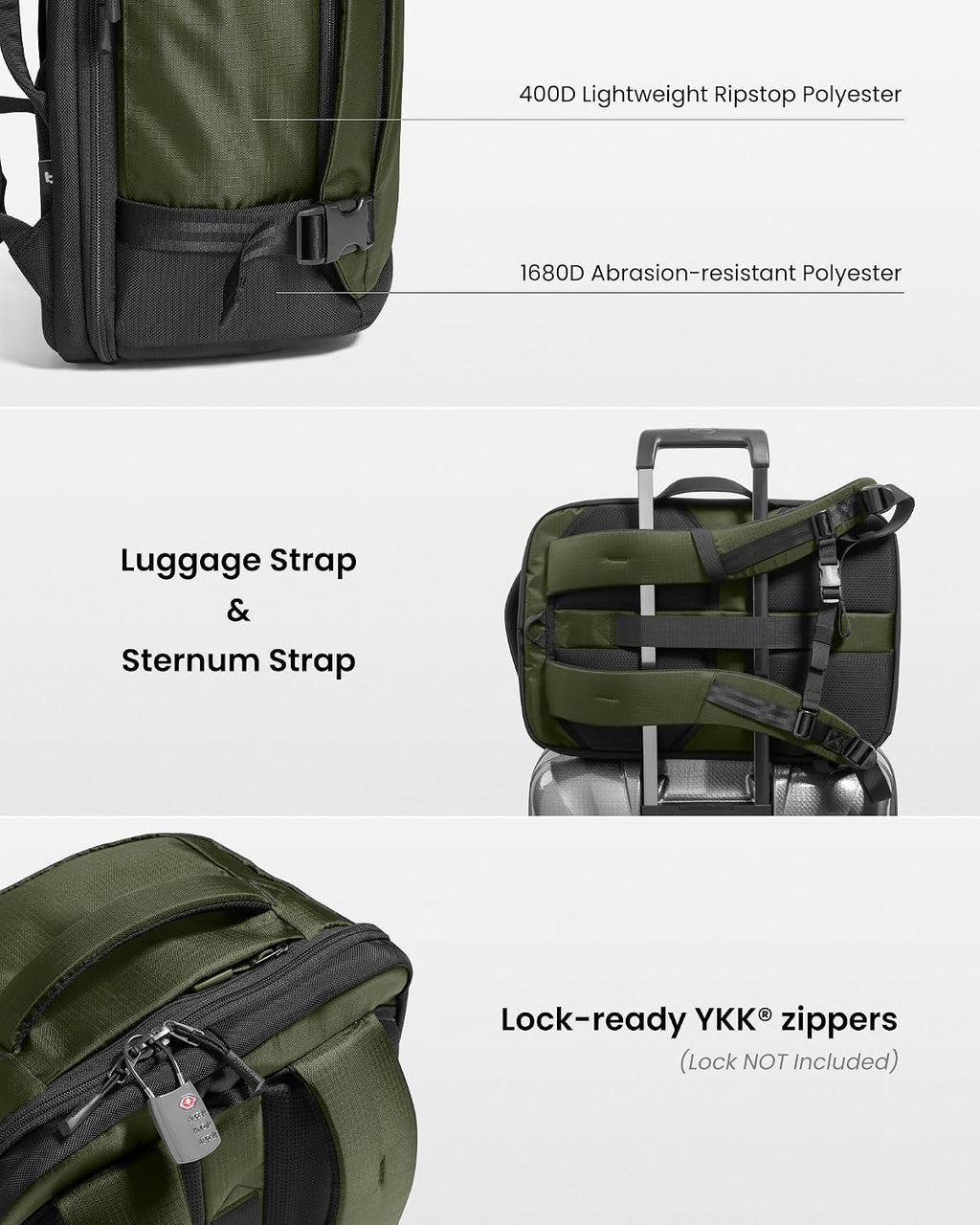 tomtoc 40L Reseryggsäck, TSA-vänlig handbagage-ryggsäck Reseryggsäck för 15,6-17 tums bärbar dator, flyggodkänd ombordstigning Vattenavvisande kabinryggsäck för resor Weekender Trip