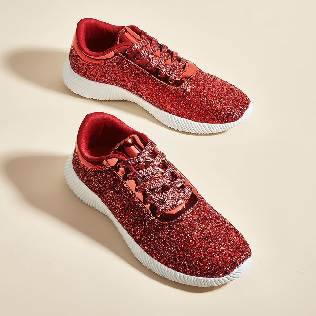 LUCKY STEP Briljanta sneakers för kvinnor med strass och metallpaljetter, lätta tennisskor
