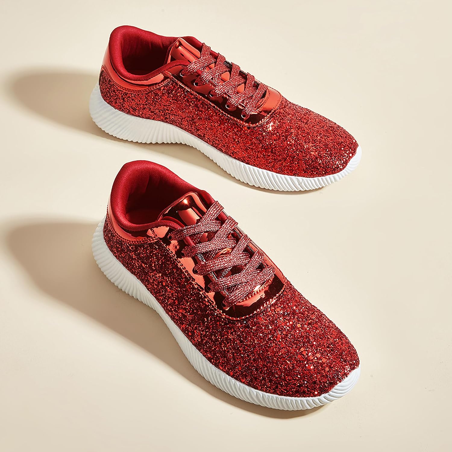 LUCKY STEP Briljanta sneakers för kvinnor med strass och metallpaljetter, lätta tennisskor