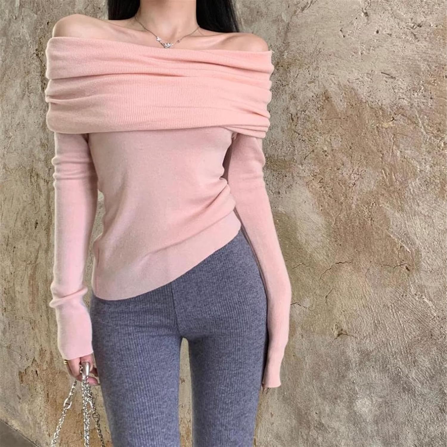Off Shoulder-tröjor For Kvinnor Långärmade One Shoulder-skjortor Casual Dressy Blusar Sexig Slim Fit Club Shirt Crop Tops