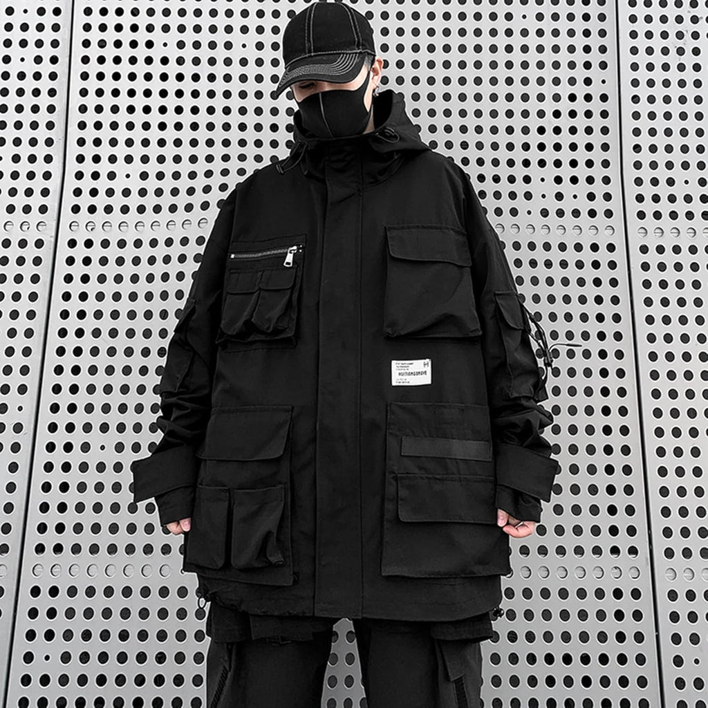 XYXIONGMAO Gotiska kläder taktisk techwear dragkedja jacka vindjacka huva streetwear jackor för män