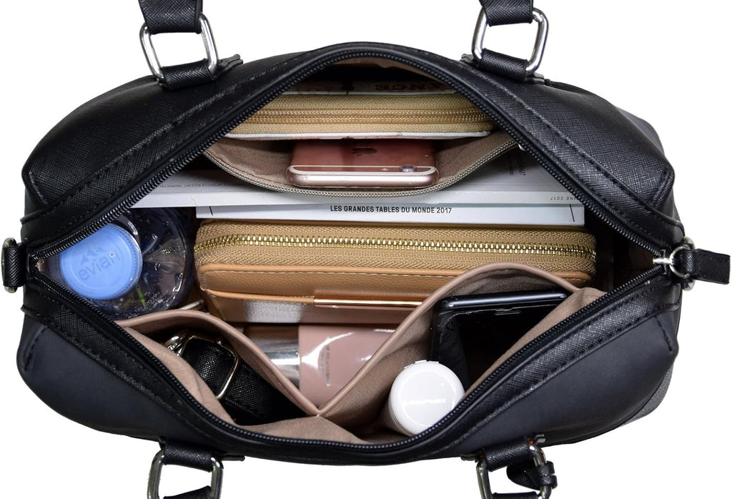 David Jones - Dam Stor Handväska - PU Läder Tote Bag - Praktisk Randig Axelväska - Kvinnor Medelstor Väska Axelremsväska Tygväska Damväska Shopper - Trendig Mode Elegant Kontor Arbete