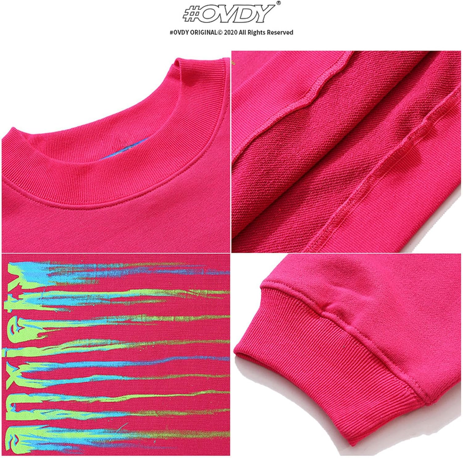 Sweatshirt män höst och vinter mode märke hiphop hög gata trend personlighet mörk serie lös rund hals tröja-rosaröd M, Rosenröd, M