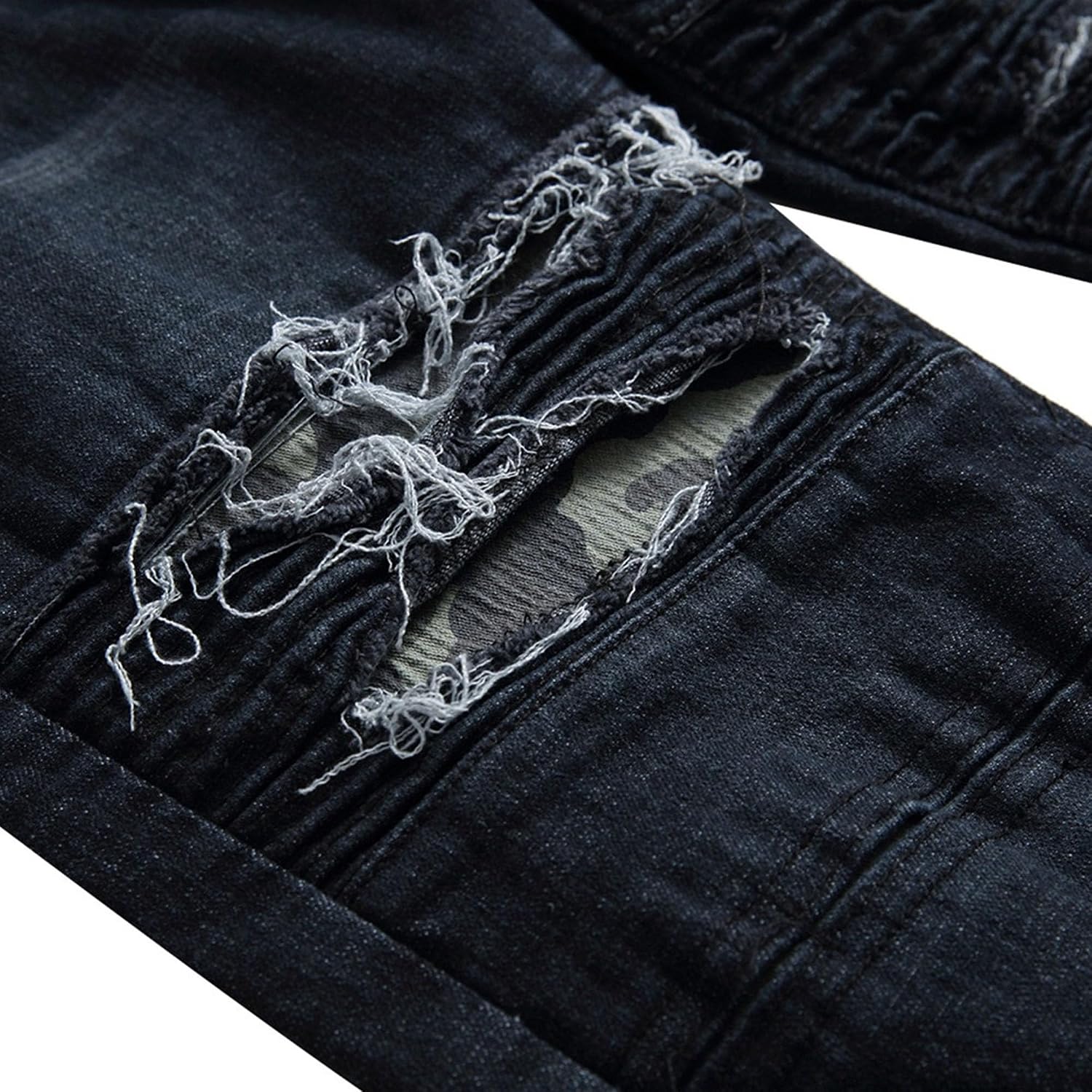Herr Ripped Jeans Lounge Comfort Herrbyxor med resår i midjan Biker Slim Fit Jeans för män
