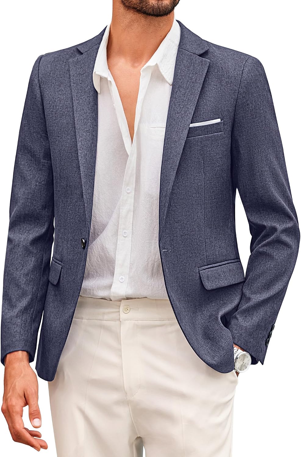 Coofand Vardaglig kostymkavaj för män, blazer, lätt och sportig med en knapp, linnetextur