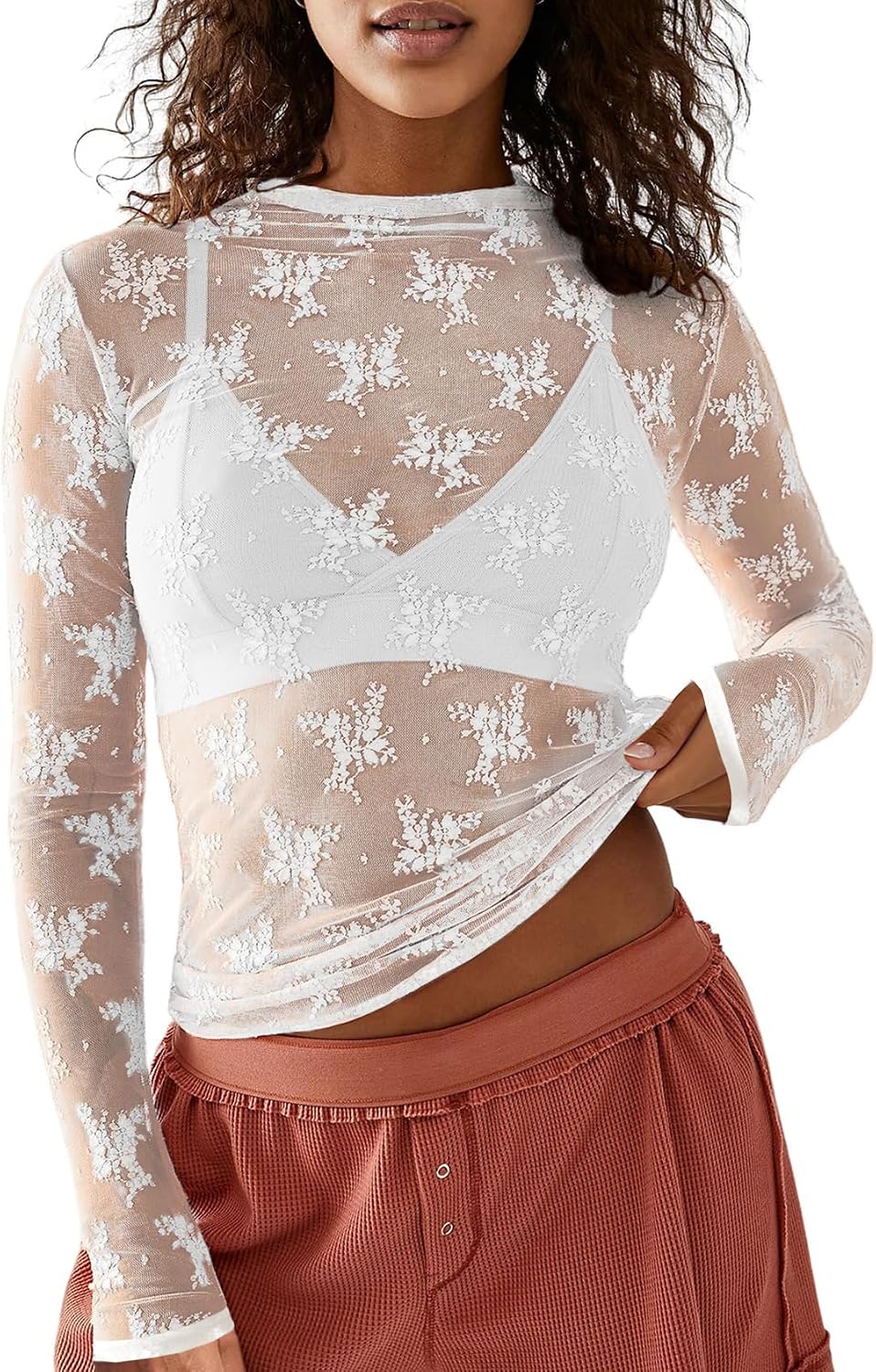 IECCP Nättopp damer sexig nättopp transparent nät topp svart nät sheer toppar långärmad skjorta casual toppar ren blus tyll nät t-shirt tunika klubbkläder party gå ut musikfestival