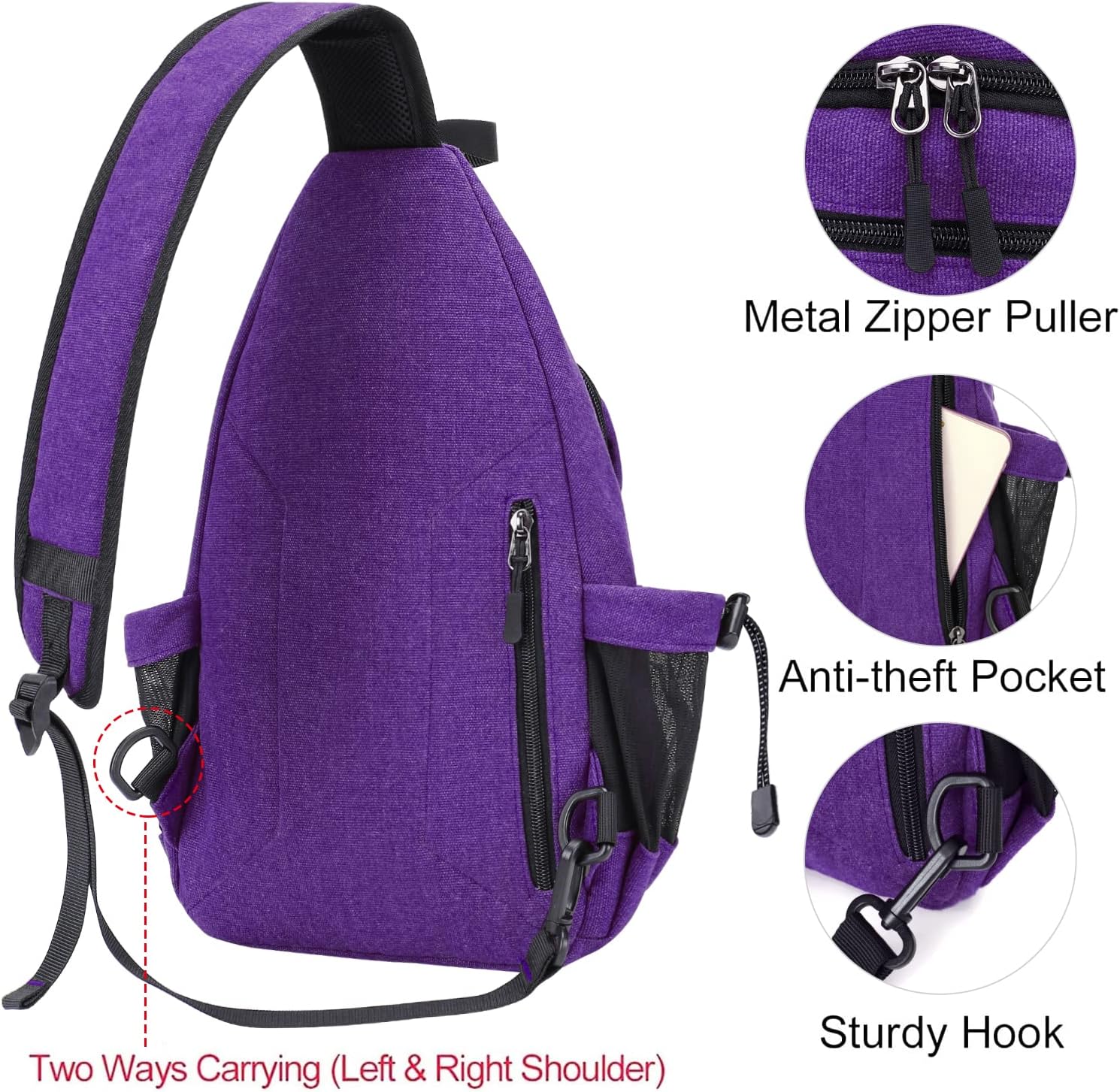 MOSISO Ryggsäck för slinga, kanvas crossbody vandring vardagsväska väska med stöldficka