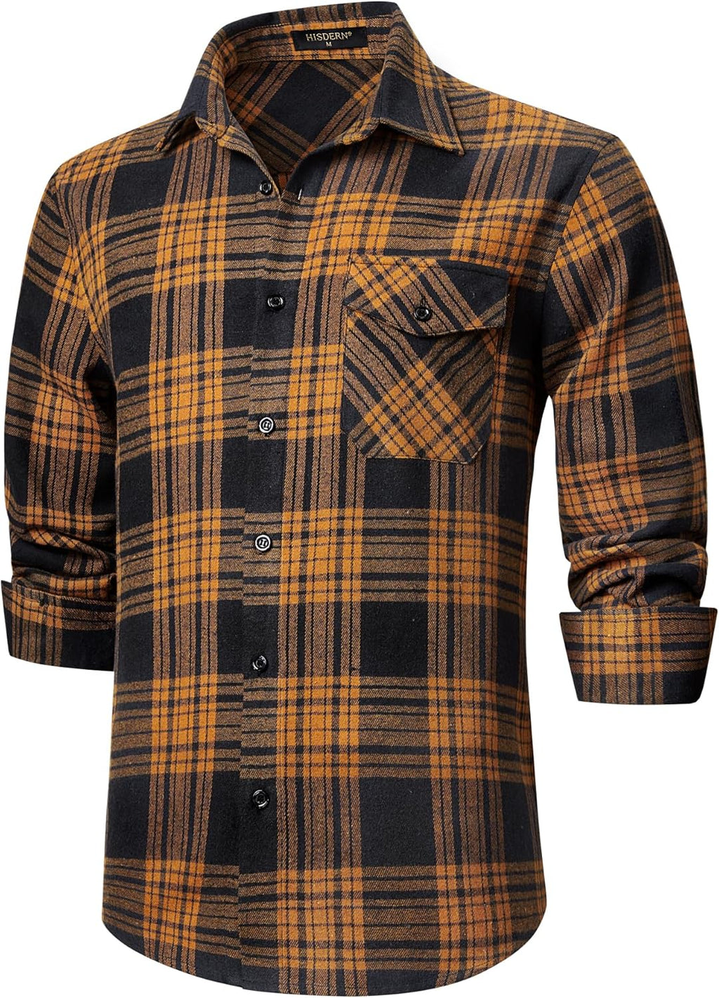 HISDERN Långärmad vardaglig rutig flanellskjorta rutig tartan button-down-skjortor för män S-4XL