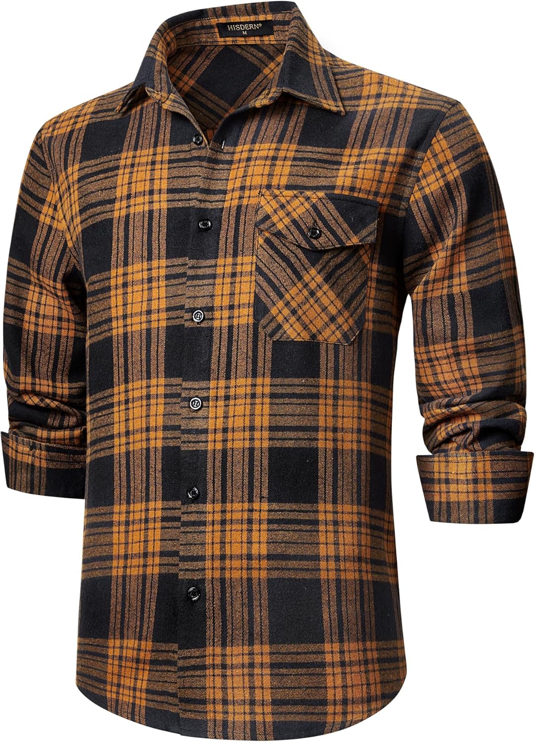 HISDERN Långärmad vardaglig rutig flanellskjorta rutig tartan button-down-skjortor för män S-4XL