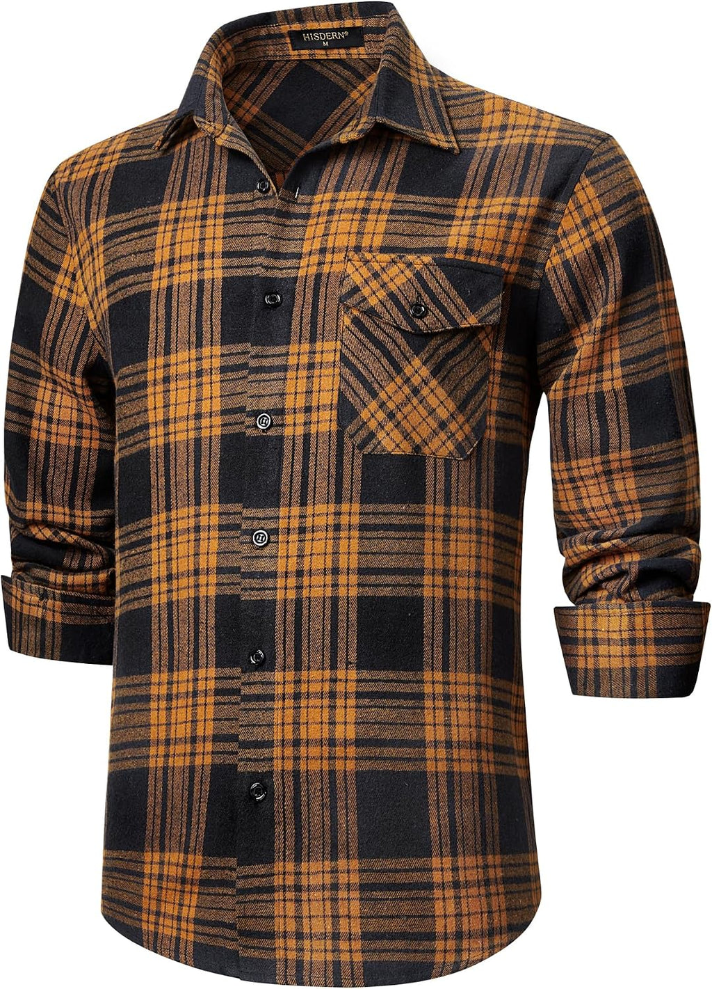 HISDERN Långärmad vardaglig rutig flanellskjorta rutig tartan button-down-skjortor för män S-4XL
