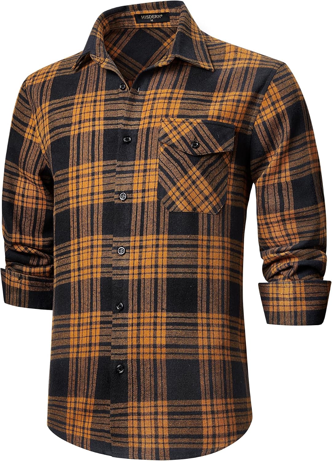 HISDERN Långärmad vardaglig rutig flanellskjorta rutig tartan button-down-skjortor för män S-4XL