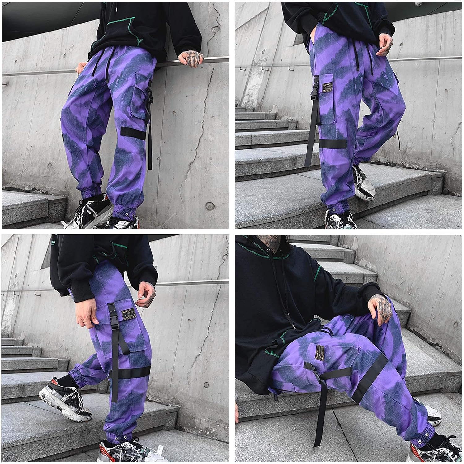 XYXIONGMAO Herr lila Techwear streetwear joggingbyxor taktiska hiphopbyxor lila overaller träningsbyxor cargobyxor för män