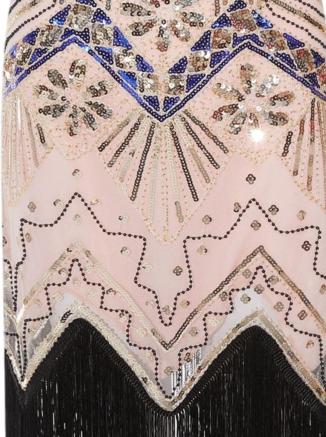 Hahaemma 1920-tals-vintageklänning, flapper-/charleston-klänning, Great Gatsby, med paljetter, tofsar och fåll, som examensbalklänning, aftonklänning, cocktailklänning eller kostymklänning