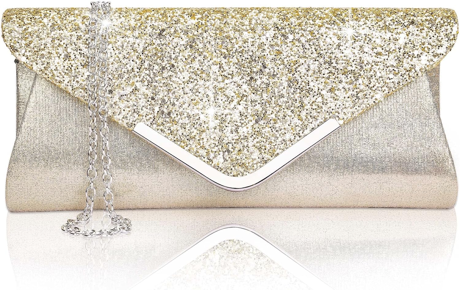 Larcenciel Clutch Damer, Glitter Kuvertväska Aftonväskor med Avtagbar Kedja, Moderiktig Axelväska med Paljetter, Elegant Handväska Kedjeväska, Axelväskor för Bal, Bröllop, Fest