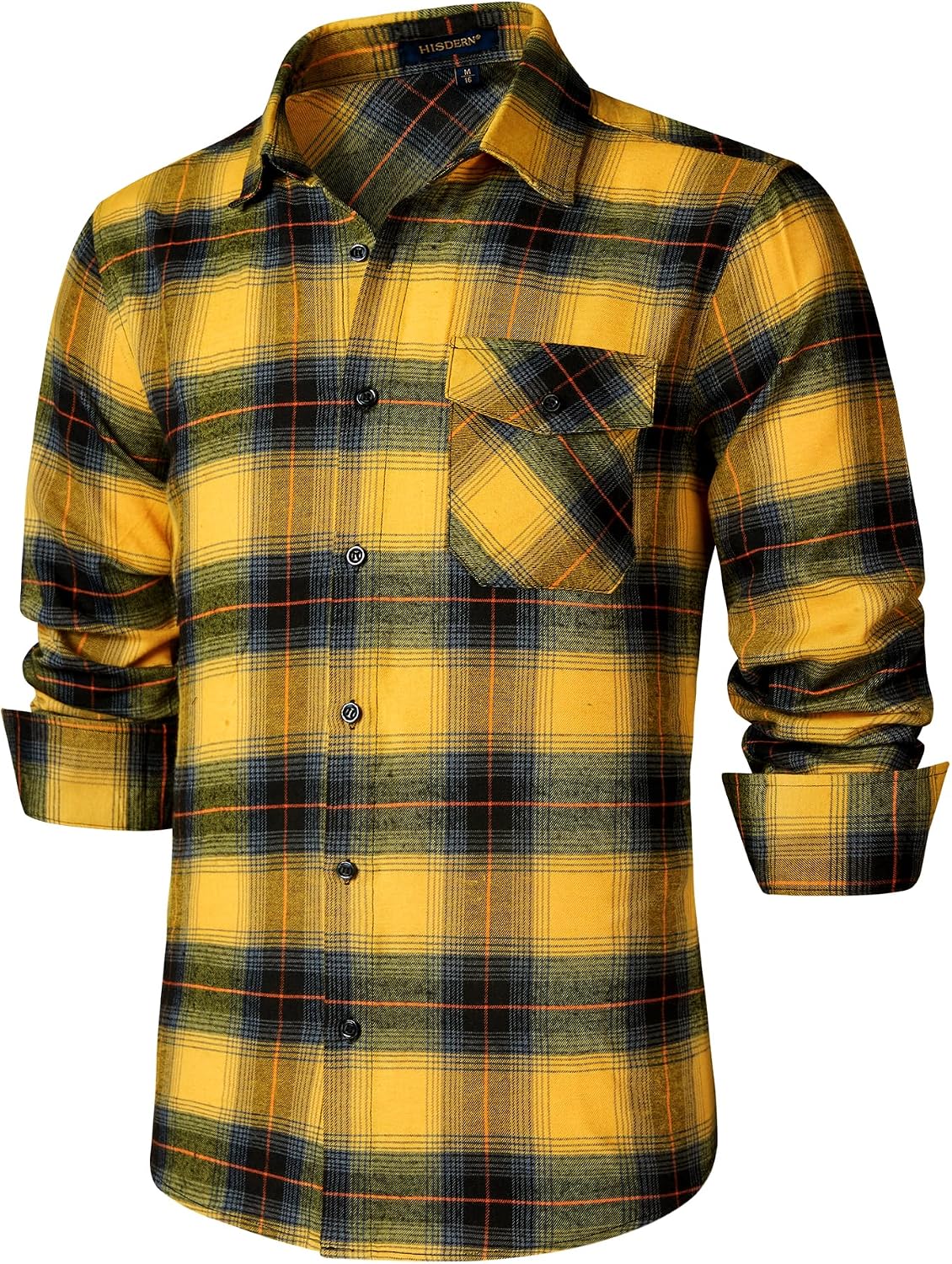 HISDERN Långärmad vardaglig rutig flanellskjorta rutig tartan button-down-skjortor för män S-4XL