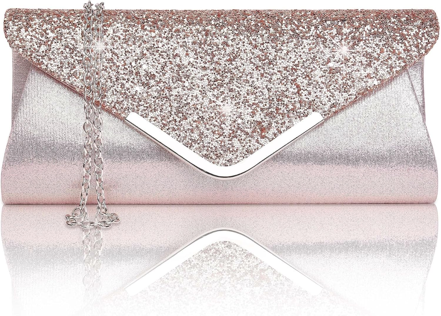 Larcenciel Clutch Damer, Glitter Kuvertväska Aftonväskor med Avtagbar Kedja, Moderiktig Axelväska med Paljetter, Elegant Handväska Kedjeväska, Axelväskor för Bal, Bröllop, Fest
