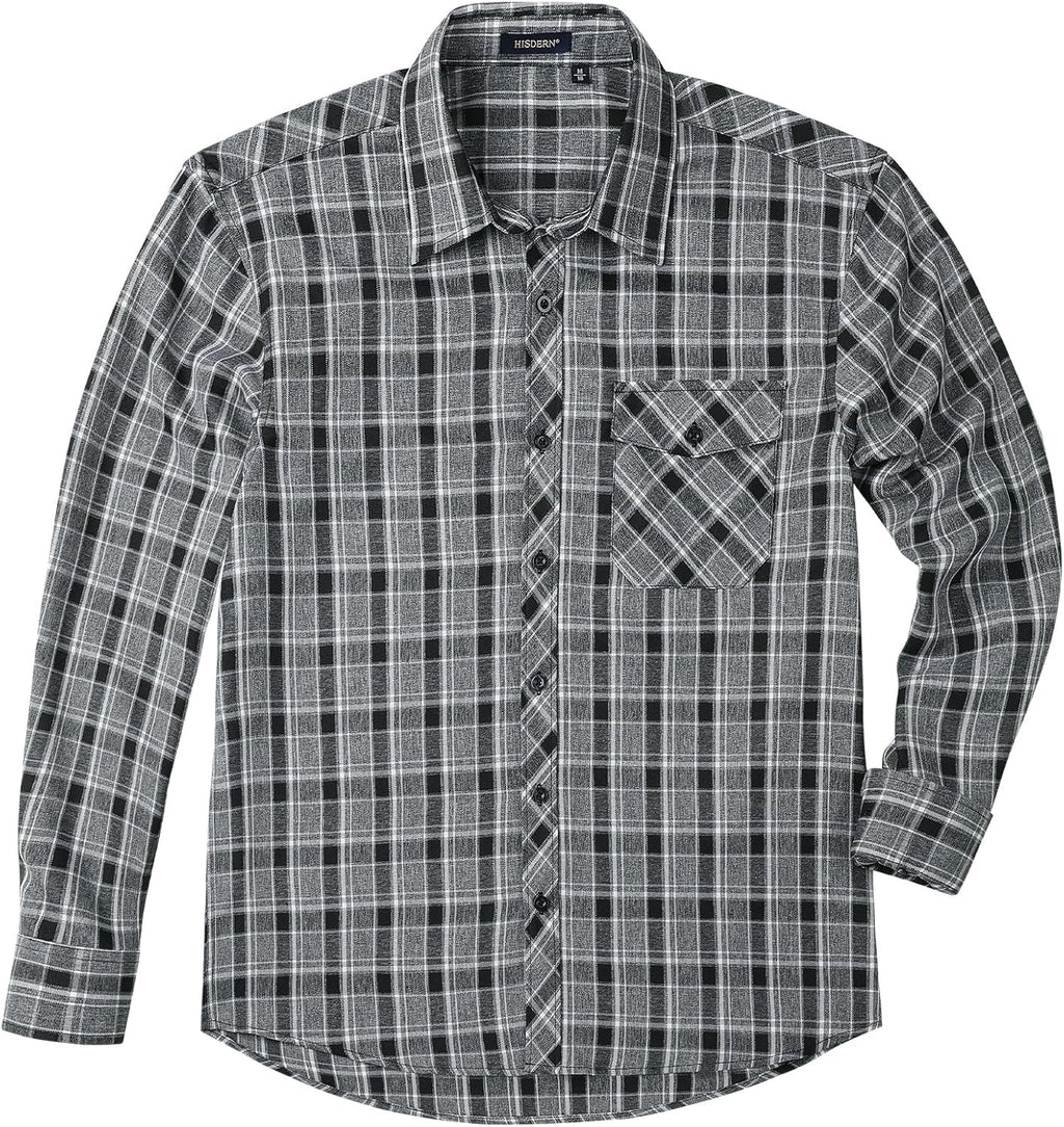 HISDERN Långärmad vardaglig rutig flanellskjorta rutig tartan button-down-skjortor för män S-4XL