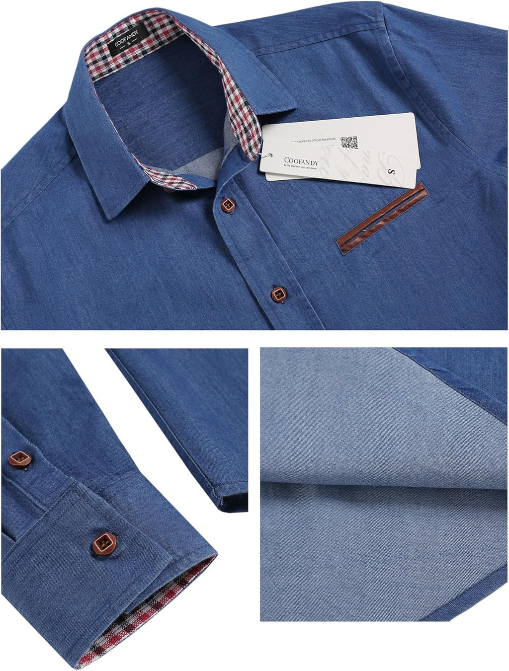 COOFANDY jeansskjorta för män, denimskjorta, långärmad skjorta, cowboystil, fritidsskjorta, män, Kent krage, affärer, ledig