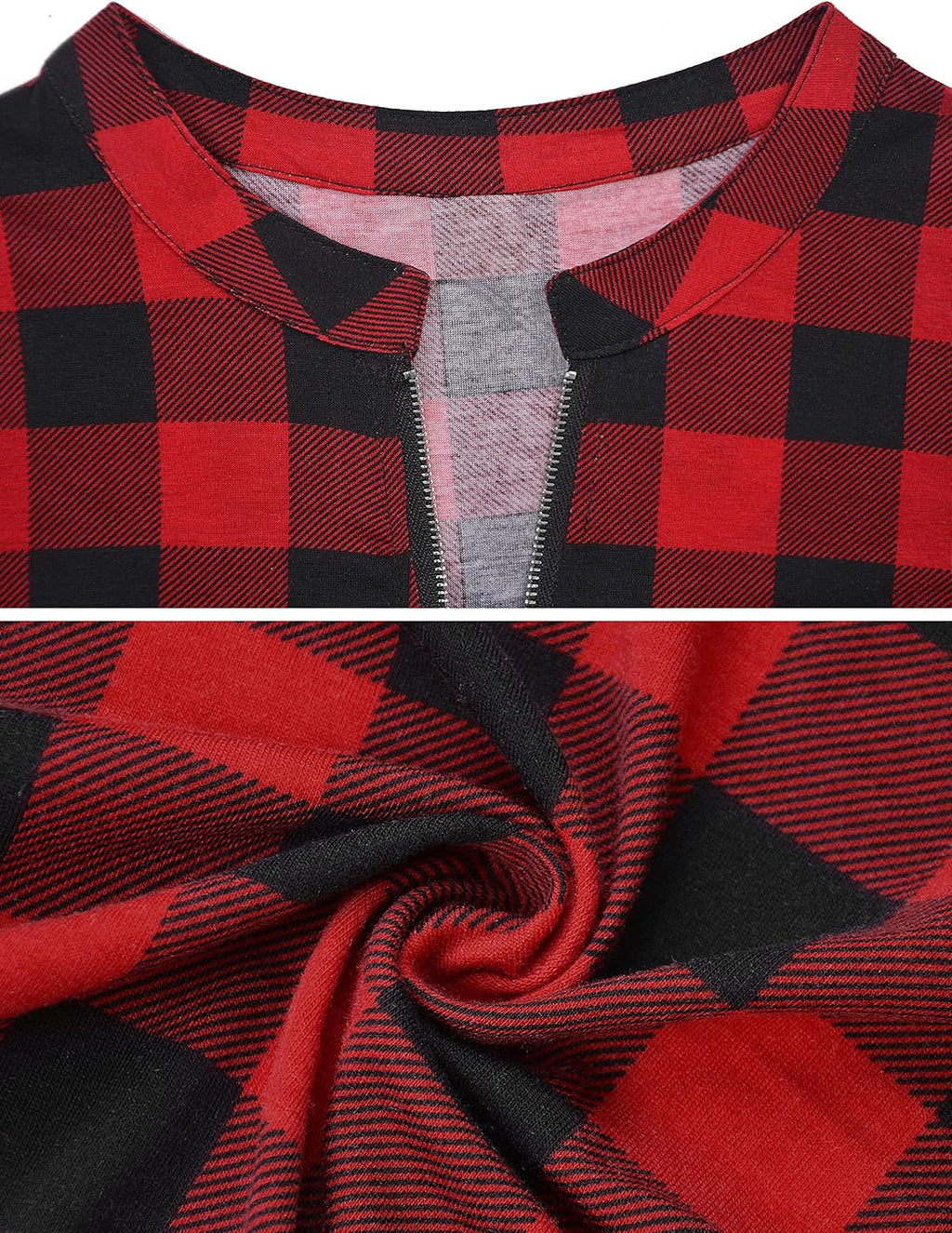 Odosalii skotskrutig tunika blus med dragkedja, kort/långärmad polotopp, blommiga tryckta skjortor