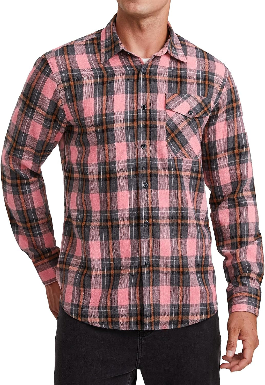 HISDERN Långärmad vardaglig rutig flanellskjorta rutig tartan button-down-skjortor för män S-4XL