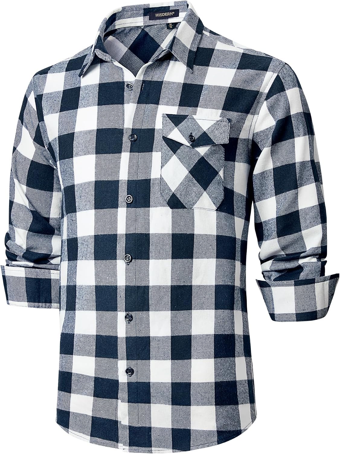 HISDERN Långärmad vardaglig rutig flanellskjorta rutig tartan button-down-skjortor för män S-4XL