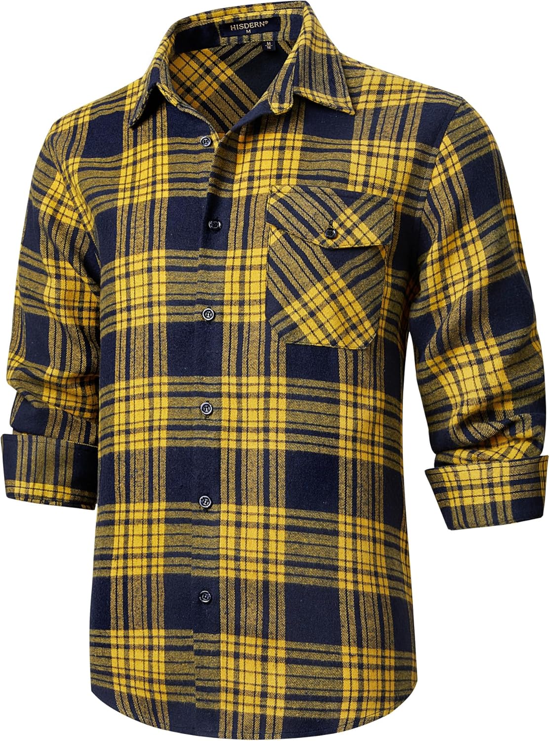 HISDERN Långärmad vardaglig rutig flanellskjorta rutig tartan button-down-skjortor för män S-4XL