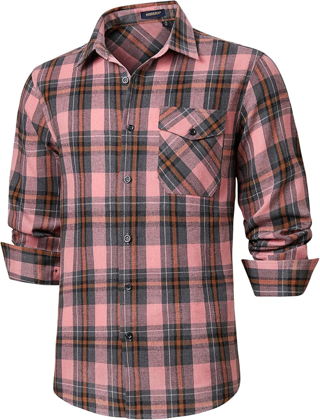 HISDERN Långärmad vardaglig rutig flanellskjorta rutig tartan button-down-skjortor för män S-4XL