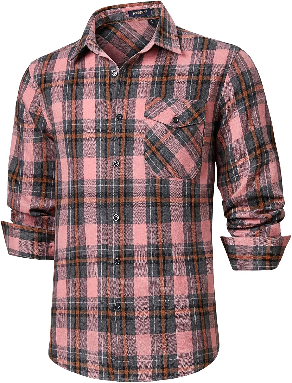 HISDERN Långärmad vardaglig rutig flanellskjorta rutig tartan button-down-skjortor för män S-4XL