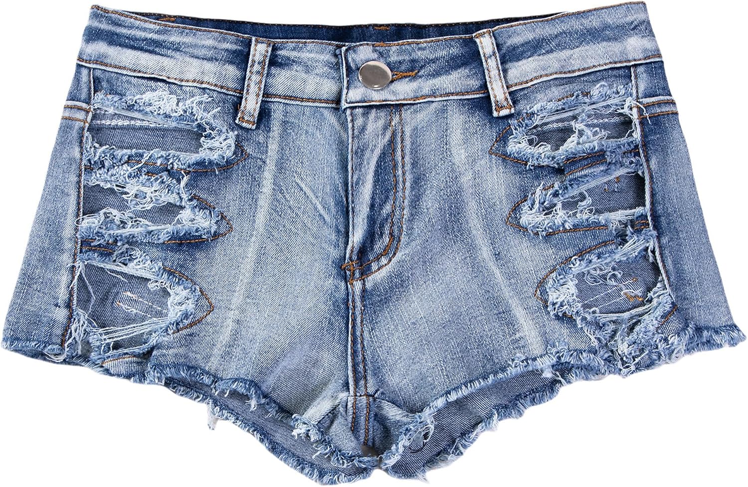 Damjeanshorts med ribbade ärmar, smal passform, mini-hotpants, casual, sommar, stretchjeans, streetwear