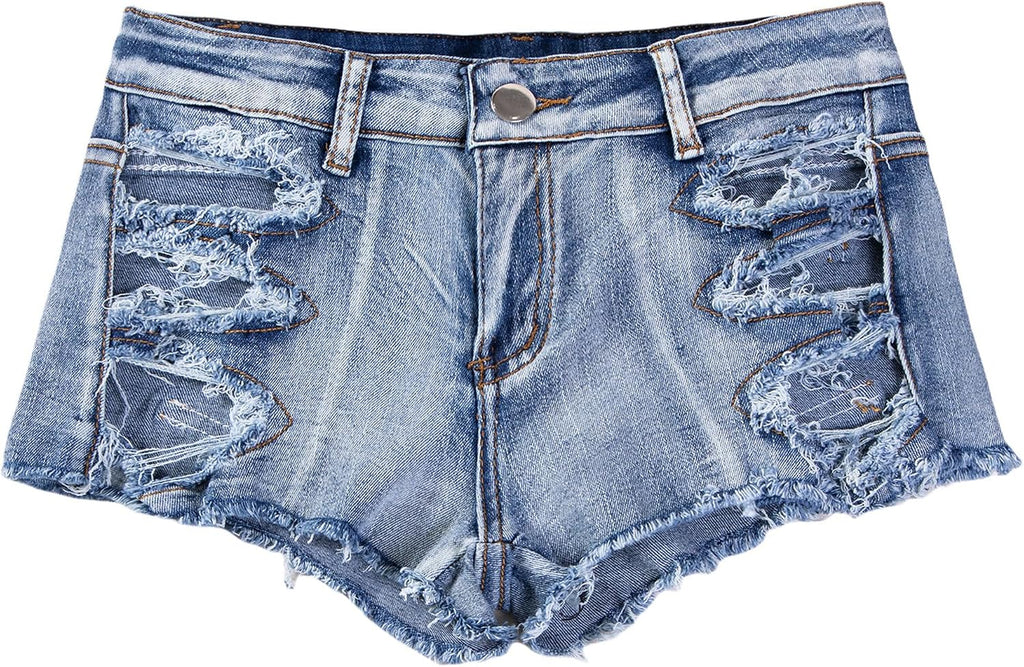 Damjeanshorts med ribbade ärmar, smal passform, mini-hotpants, casual, sommar, stretchjeans, streetwear