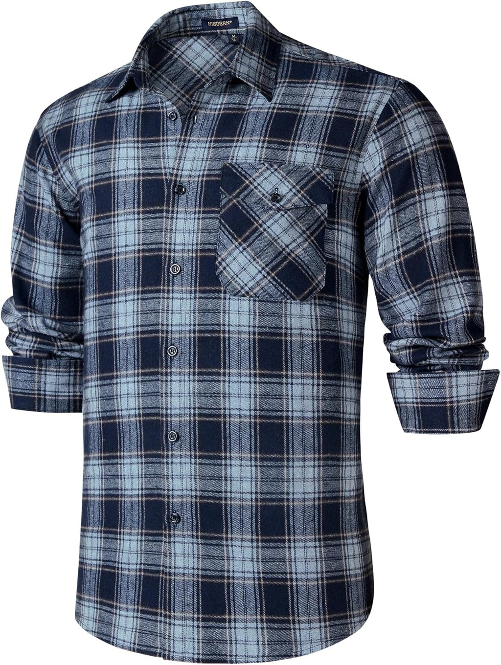 HISDERN Långärmad vardaglig rutig flanellskjorta rutig tartan button-down-skjortor för män S-4XL