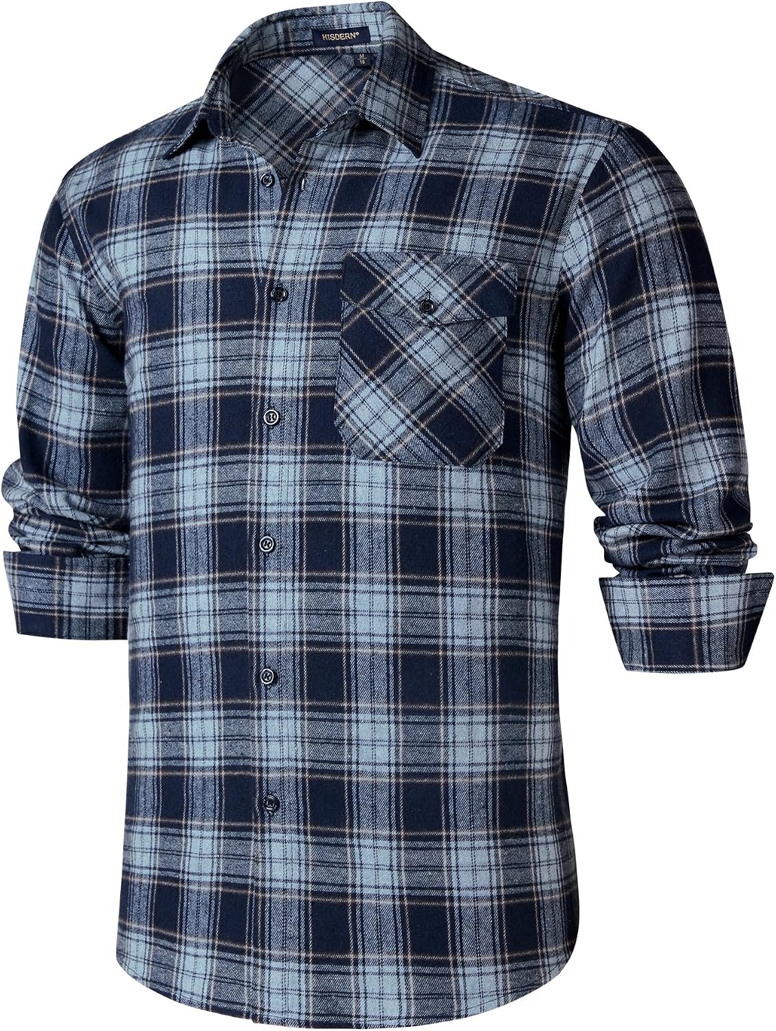 HISDERN Långärmad vardaglig rutig flanellskjorta rutig tartan button-down-skjortor för män S-4XL