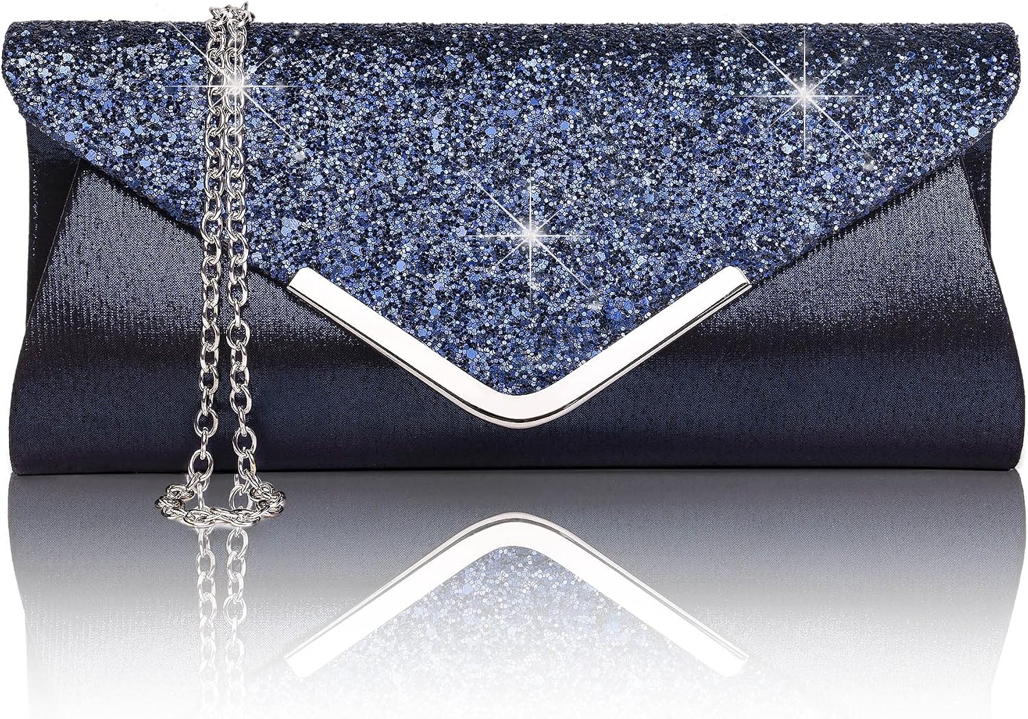 Larcenciel Clutch Damer, Glitter Kuvertväska Aftonväskor med Avtagbar Kedja, Moderiktig Axelväska med Paljetter, Elegant Handväska Kedjeväska, Axelväskor för Bal, Bröllop, Fest