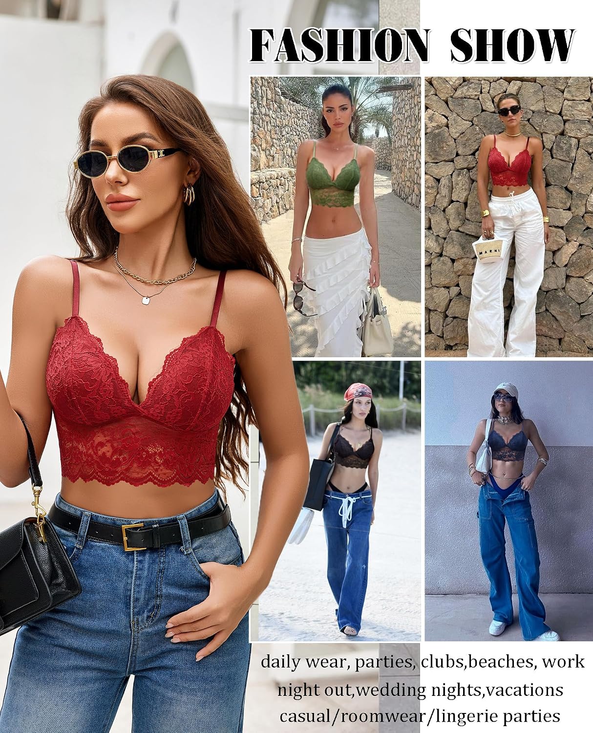 Avidlove dam spets bustier camisole sexig crop top V-ringad bralette undertröja bh spagettiremmar tank basic magfri toppar festival going outfit