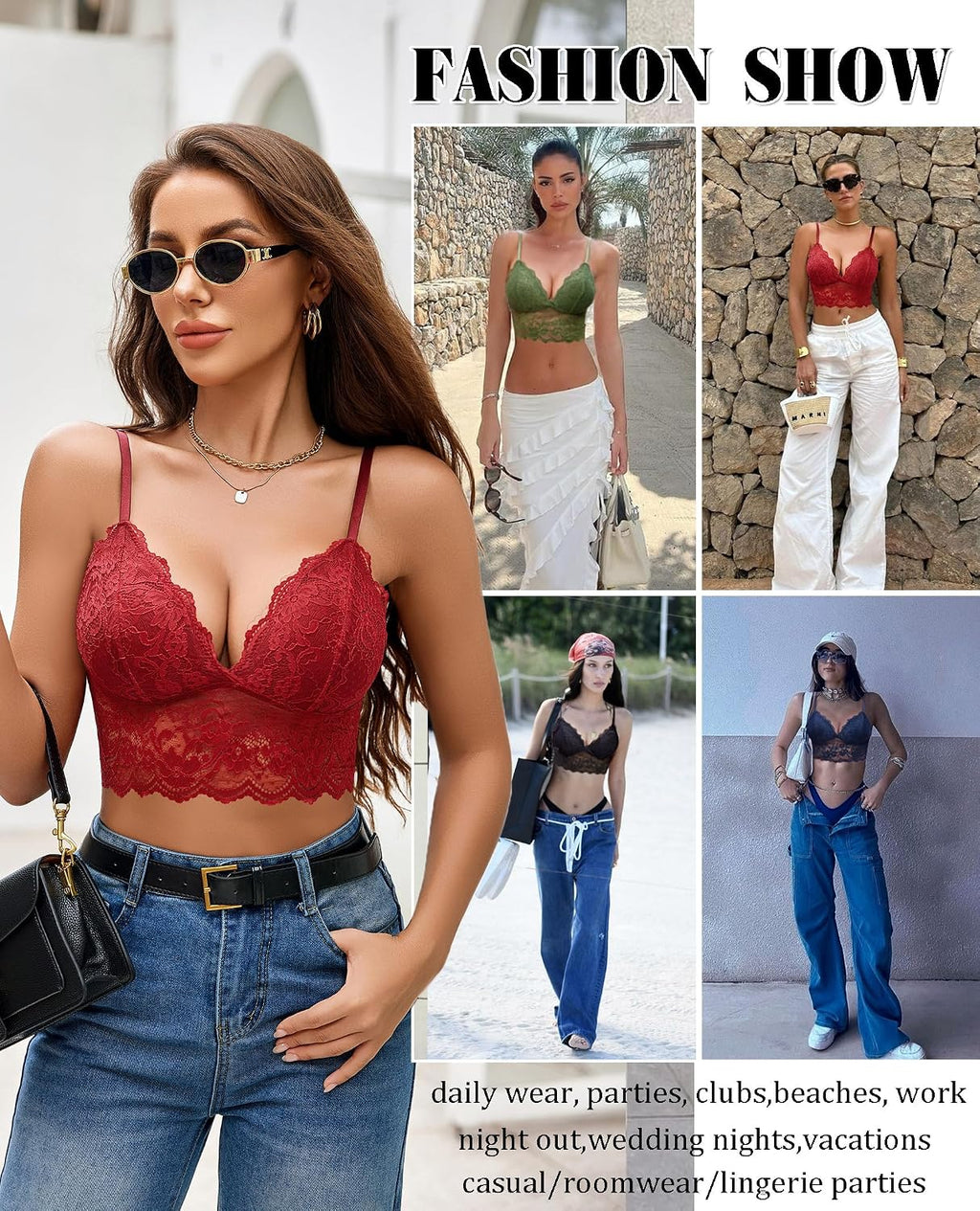 Avidlove dam spets bustier camisole sexig crop top V-ringad bralette undertröja bh spagettiremmar tank basic magfri toppar festival going outfit