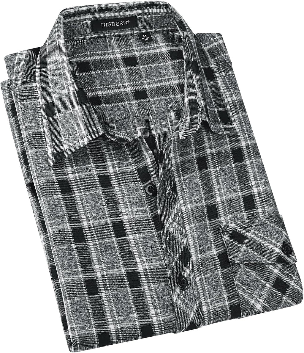 HISDERN Långärmad vardaglig rutig flanellskjorta rutig tartan button-down-skjortor för män S-4XL